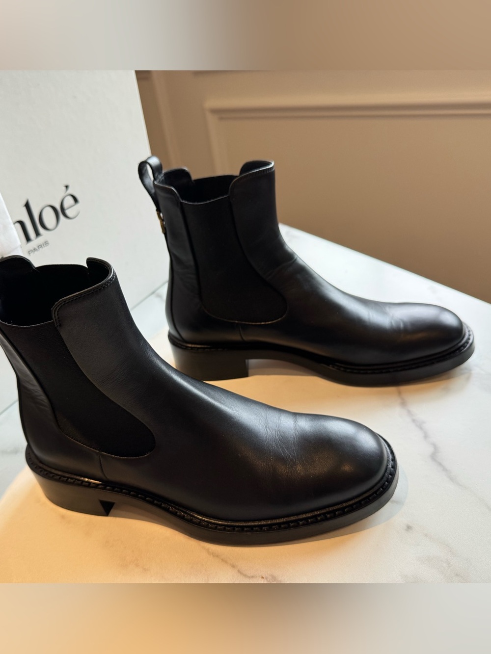 Chloe Marcie Black Calfskin Chelsea Ankle Boots - size 38.5 New